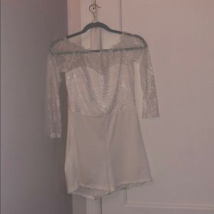 Cherry look lace white romper